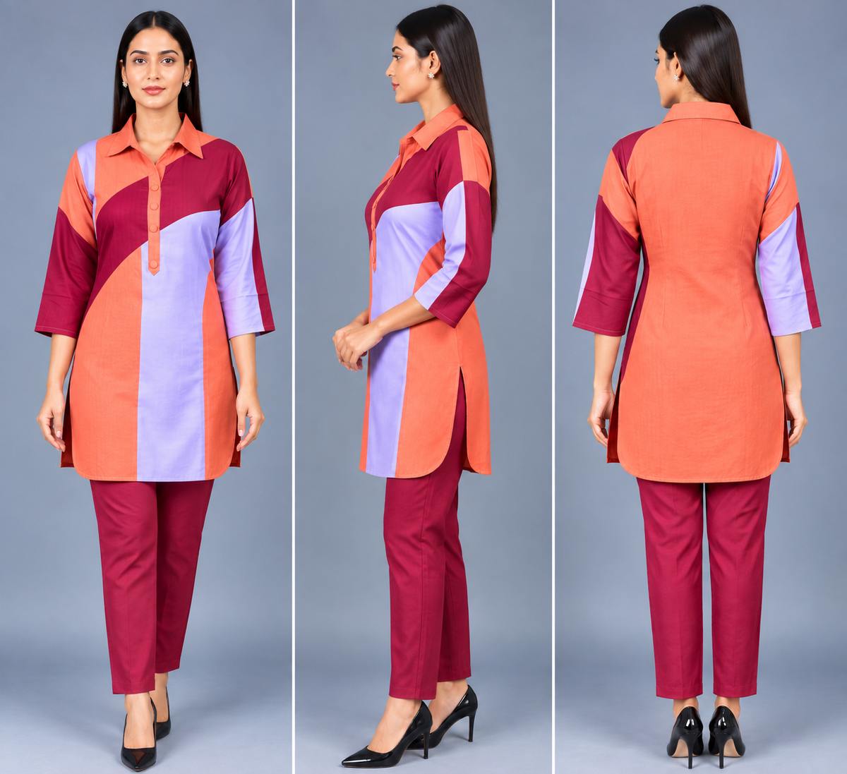 Coral Lilac Muse Reyon Co-Ord Set with Matching Free Scrunches