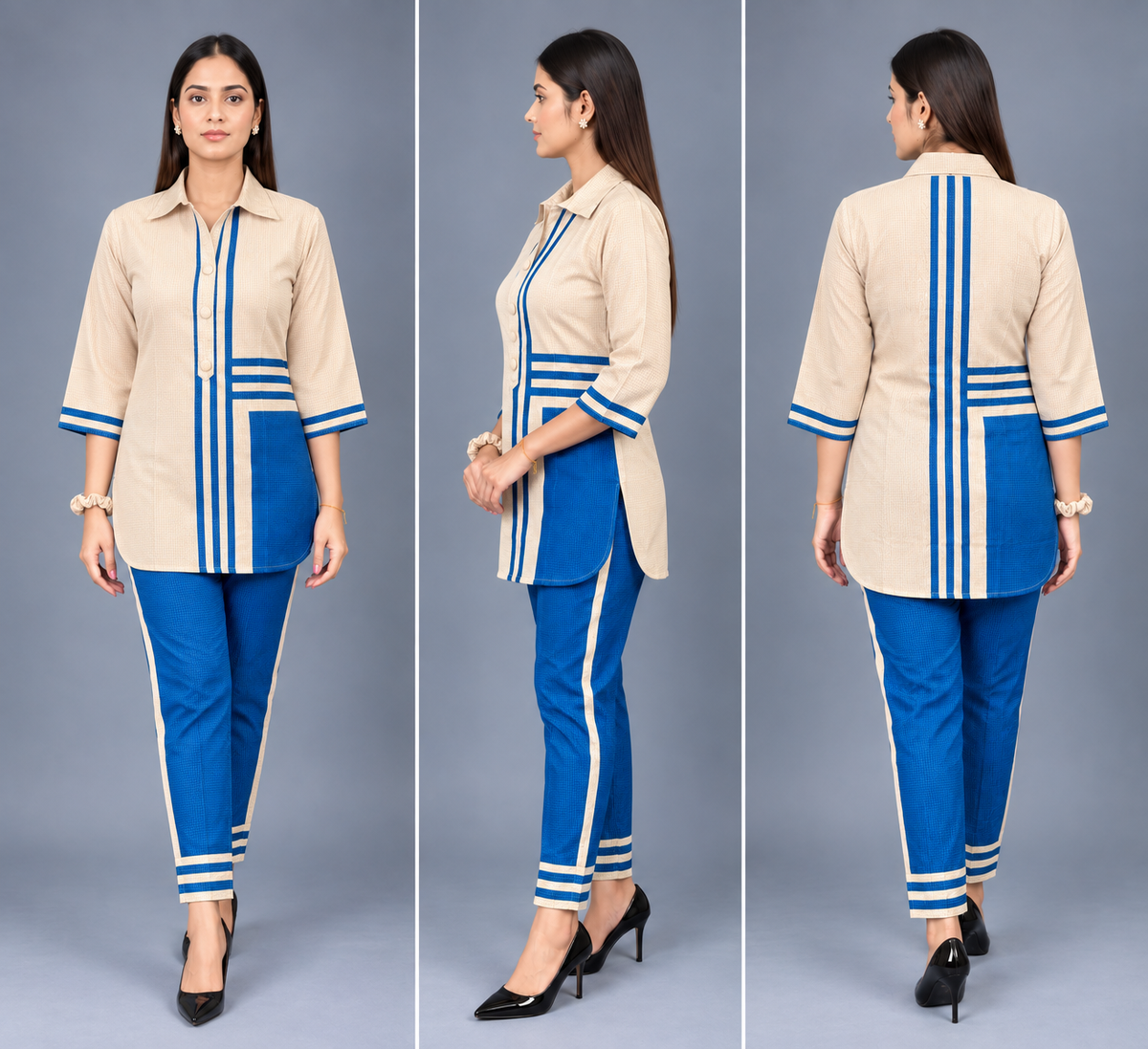 Ivory Azure Reyon Co-Ord Set with Matching Free Scrunches