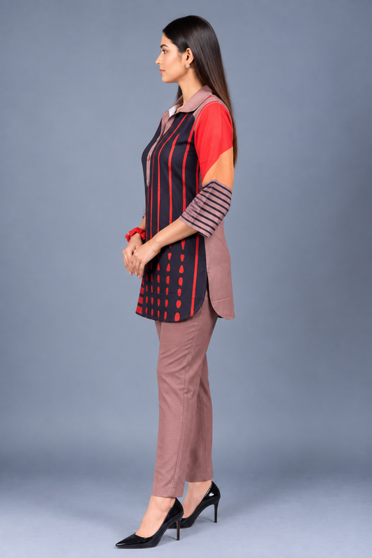 Crimson Eclipse Reyon Co-Ord Set with Matching Free Scrunches