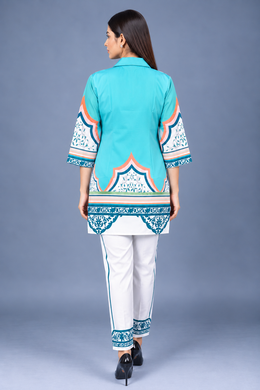 Aqua Azure Reyon Co-Ord Set with Matching Free Scrunches