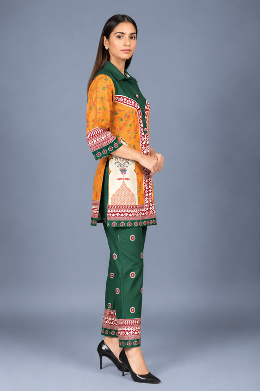 Emerald Marigold Reyon Co-Ord Set with Matching Free Scrunches