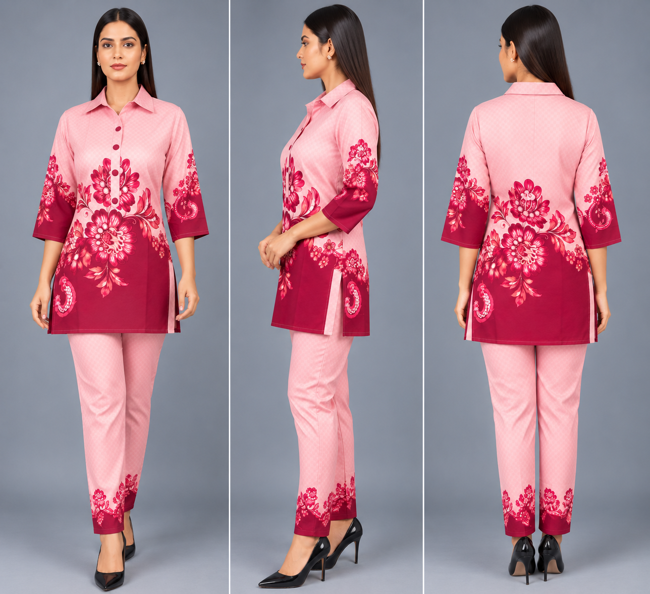 Blush Berry Reyon Co-Ord Set with Matching Free Scrunches