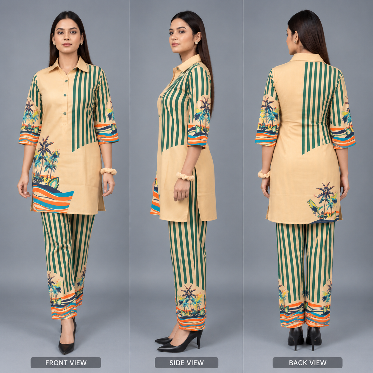 Sage Oasis Reyon Co-Ord Set with Matching Free Scrunches