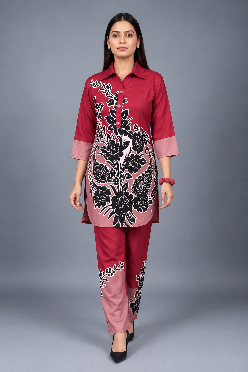 Velvet Rose Reyon Co-Ord Set with Matching Free Scrunches