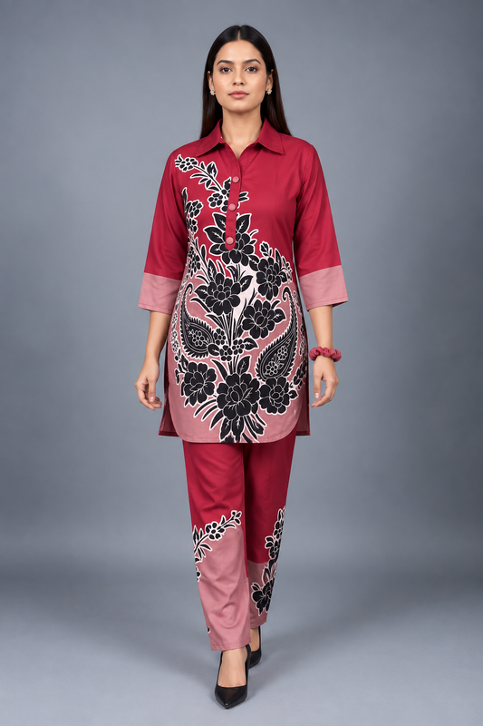 Velvet Rose Reyon Co-Ord Set with Matching Free Scrunches