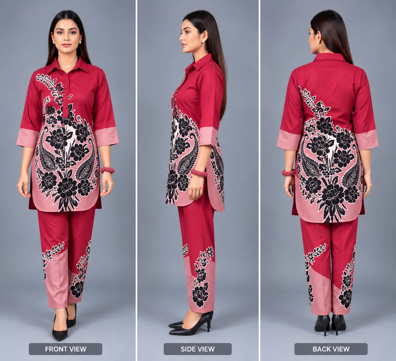 Velvet Rose Reyon Co-Ord Set with Matching Free Scrunches
