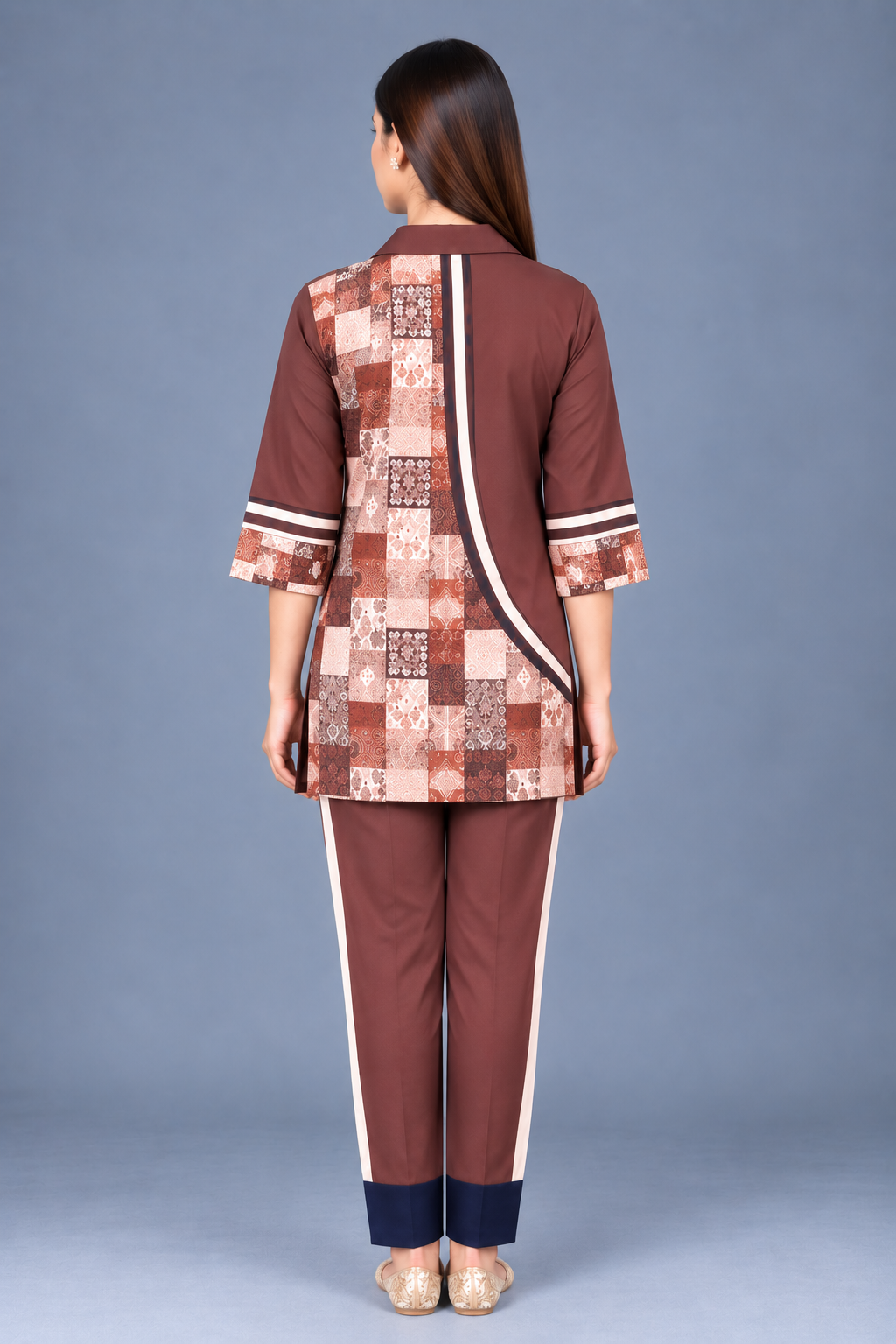 Mocha Mosaic Reyon Co-Ord Set with Matching Free Scrunches