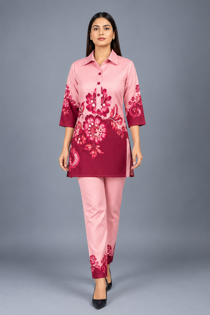 Blush Berry Reyon Co-Ord Set with Matching Free Scrunches