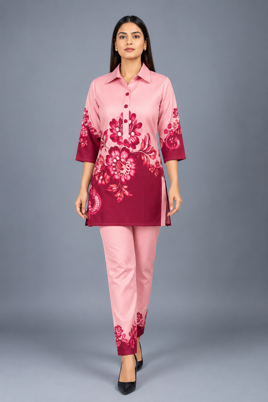 Blush Berry Reyon Co-Ord Set with Matching Free Scrunches