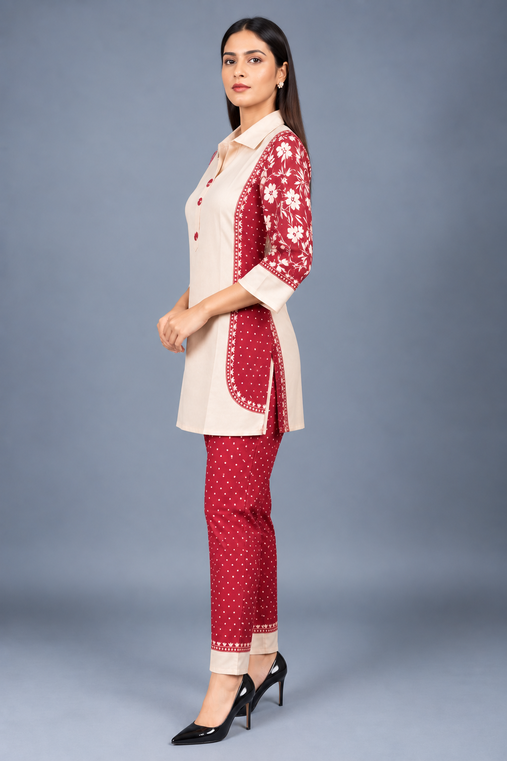 Ivory Ruby Reyon Co-Ord Set with Matching Free Scrunches