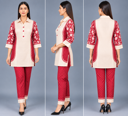 Ivory Ruby Reyon Co-Ord Set with Matching Free Scrunches