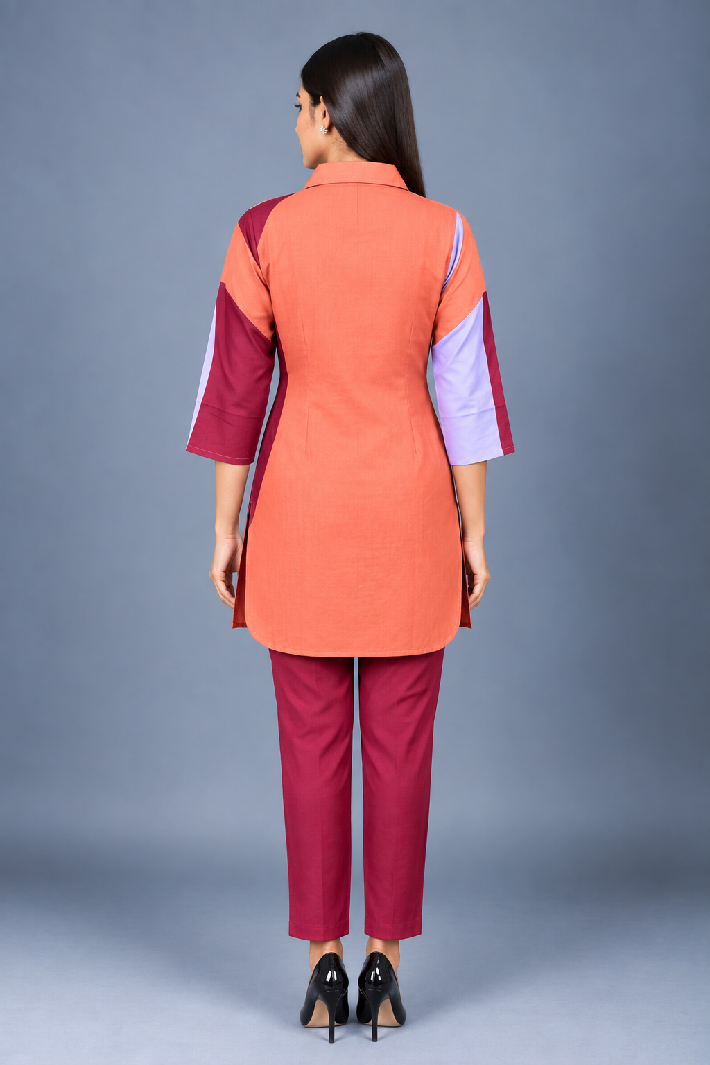 Coral Lilac Muse Reyon Co-Ord Set with Matching Free Scrunches