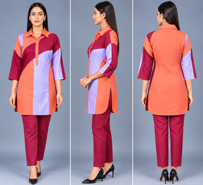 Coral Lilac Muse Reyon Co-Ord Set with Matching Free Scrunches