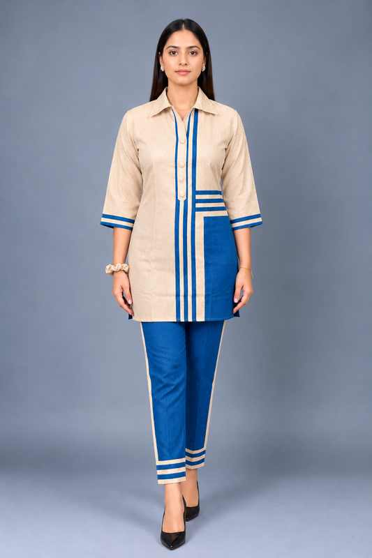 Ivory Azure Reyon Co-Ord Set with Matching Free Scrunches
