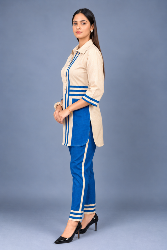 Ivory Azure Reyon Co-Ord Set with Matching Free Scrunches