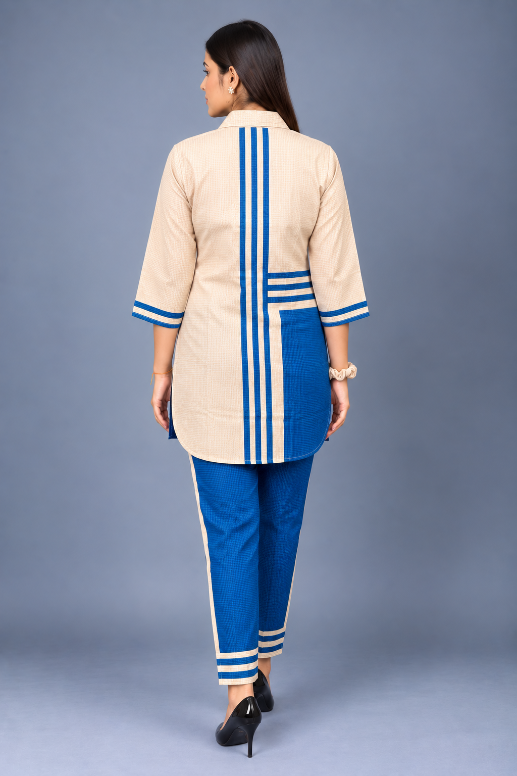 Ivory Azure Reyon Co-Ord Set with Matching Free Scrunches
