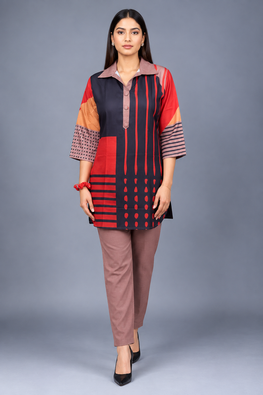 Crimson Eclipse Reyon Co-Ord Set with Matching Free Scrunches