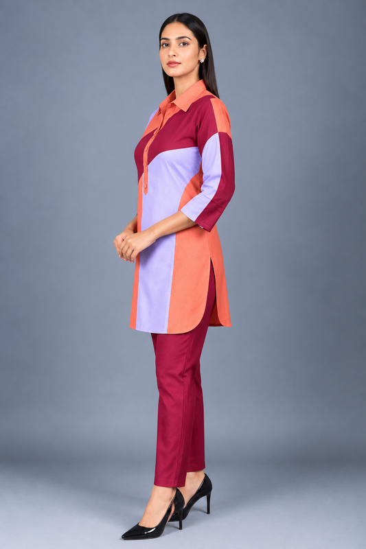 Coral Lilac Muse Reyon Co-Ord Set with Matching Free Scrunches