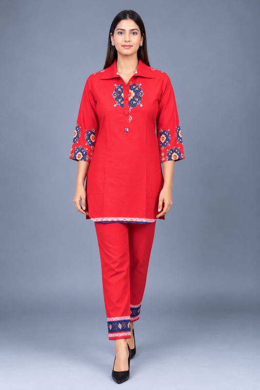 Scarlet Sapphire Reyon Co-Ord Set with Matching Free Scrunches