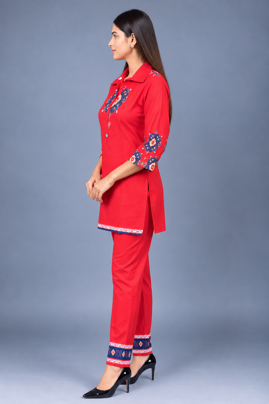 Scarlet Sapphire Reyon Co-Ord Set with Matching Free Scrunches