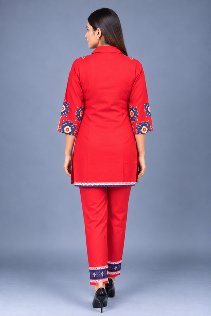Scarlet Sapphire Reyon Co-Ord Set with Matching Free Scrunches