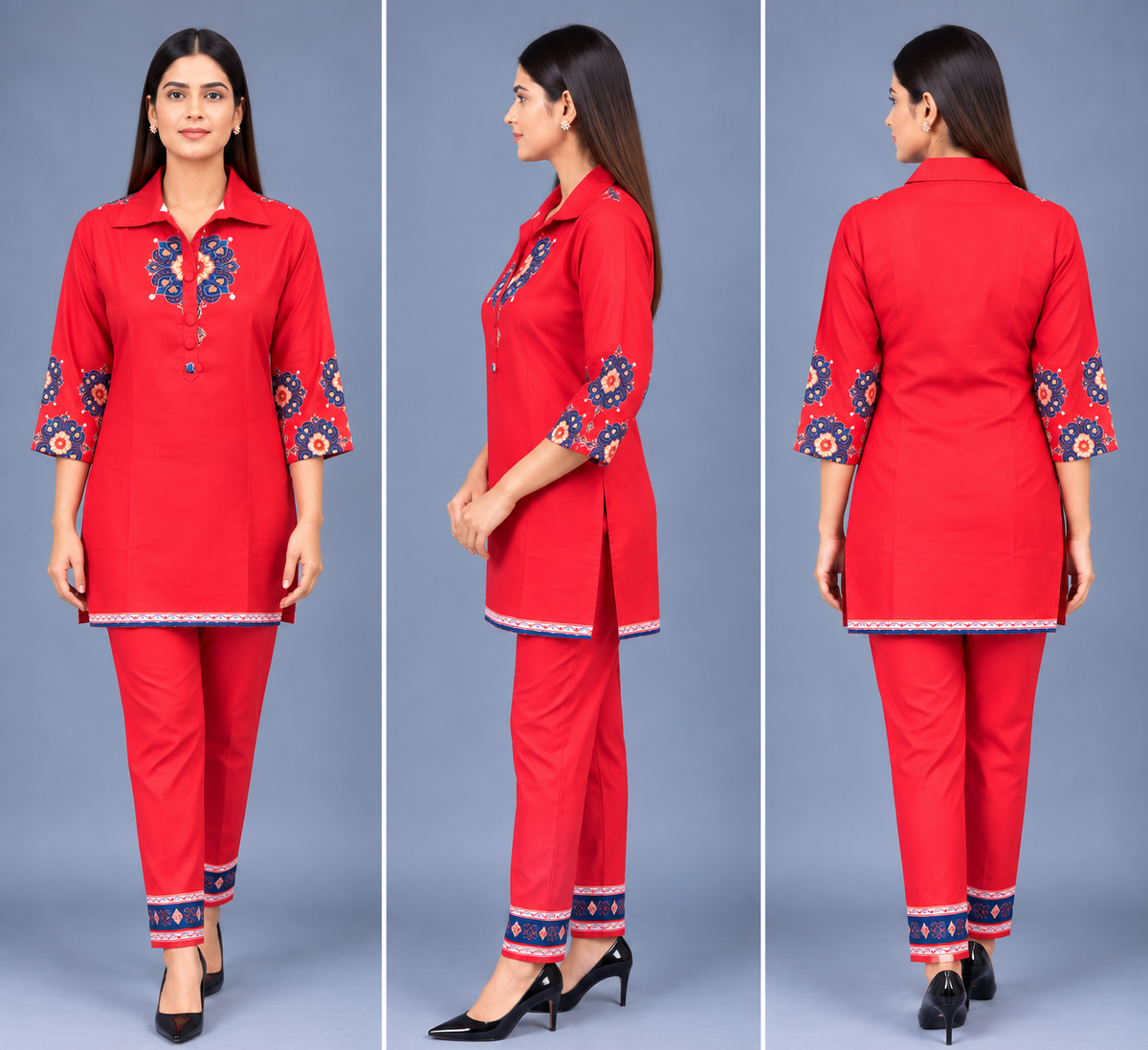 Scarlet Sapphire Reyon Co-Ord Set with Matching Free Scrunches