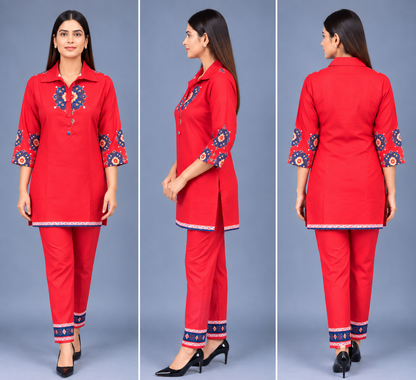 Scarlet Sapphire Reyon Co-Ord Set with Matching Free Scrunches