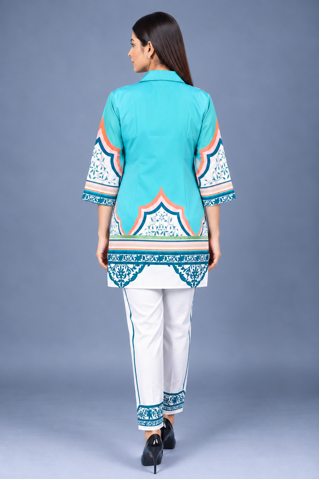 Aqua Azure Reyon Co-Ord Set with Matching Free Scrunches