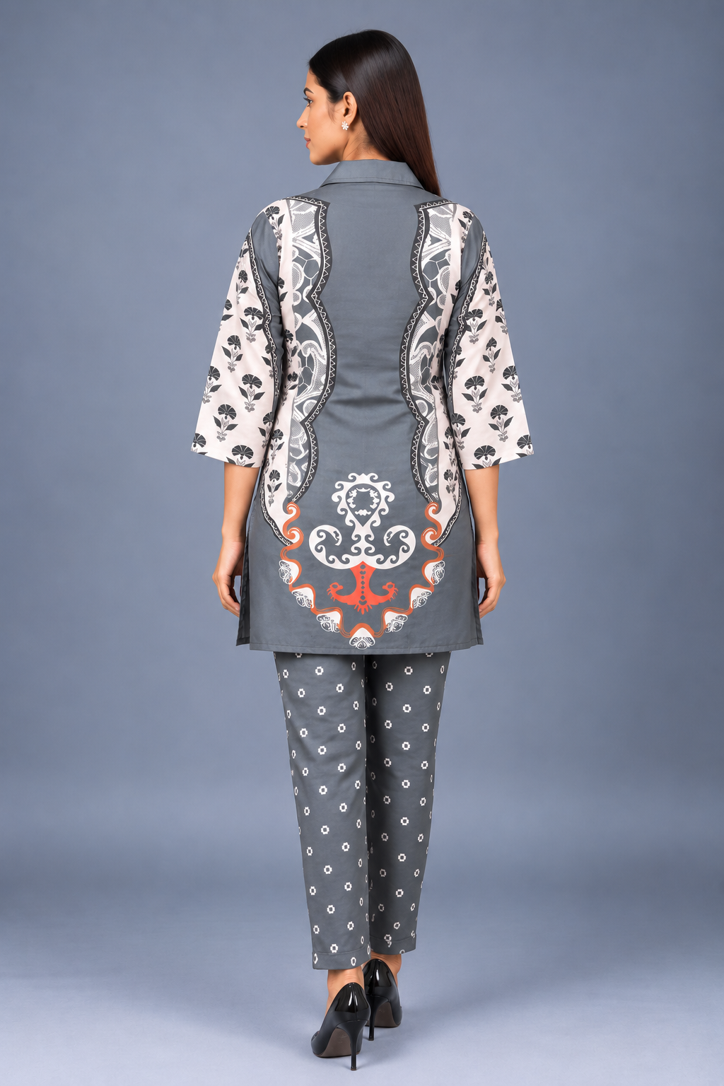Silver Sage Reyon Co-Ord Set with Matching Free Scrunches