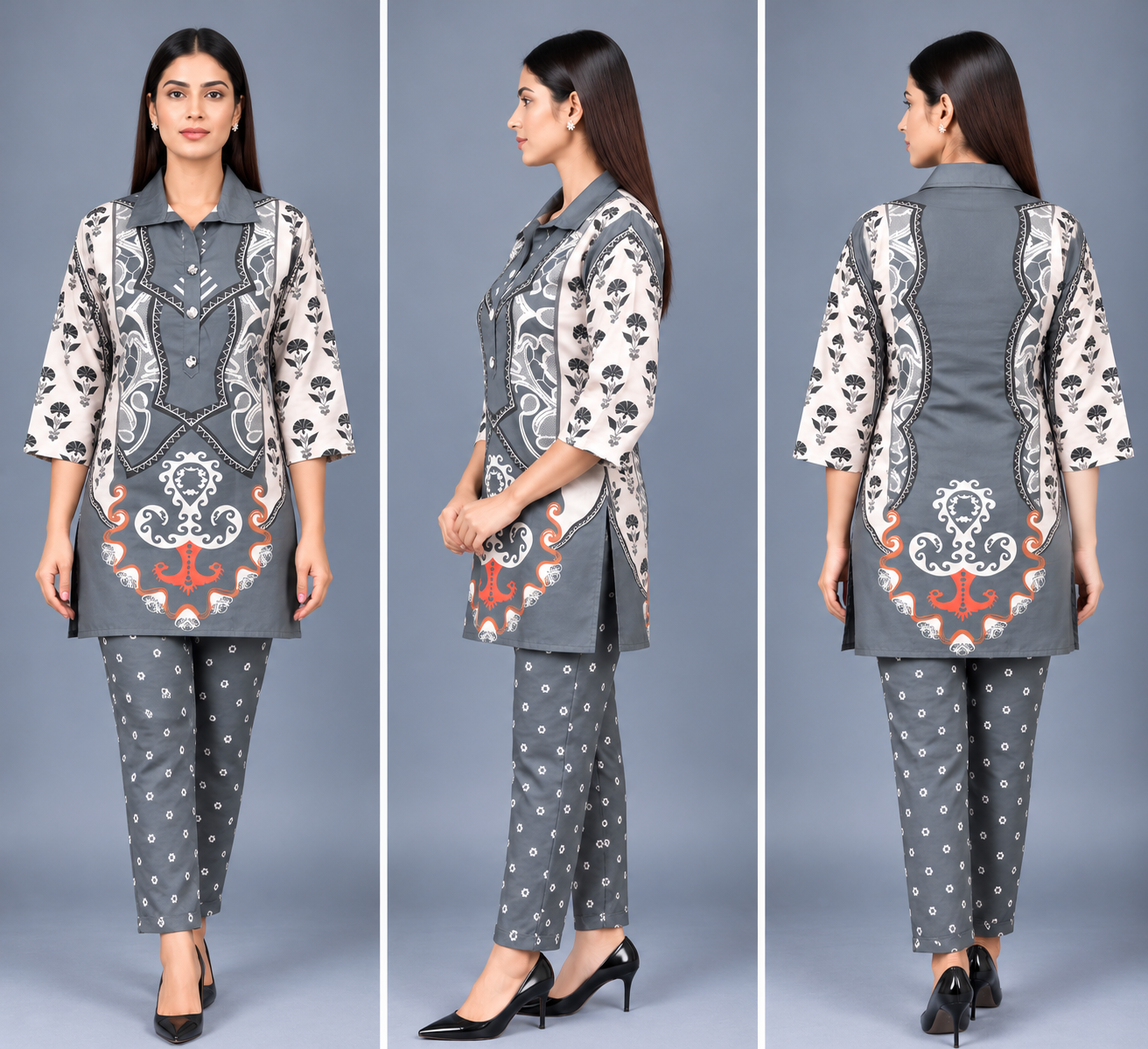 Silver Sage Reyon Co-Ord Set with Matching Free Scrunches