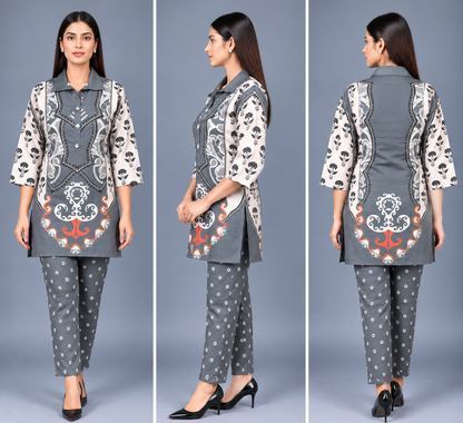 Silver Sage Reyon Co-Ord Set with Matching Free Scrunches