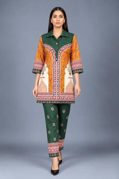 Emerald Marigold Reyon Co-Ord Set with Matching Free Scrunches