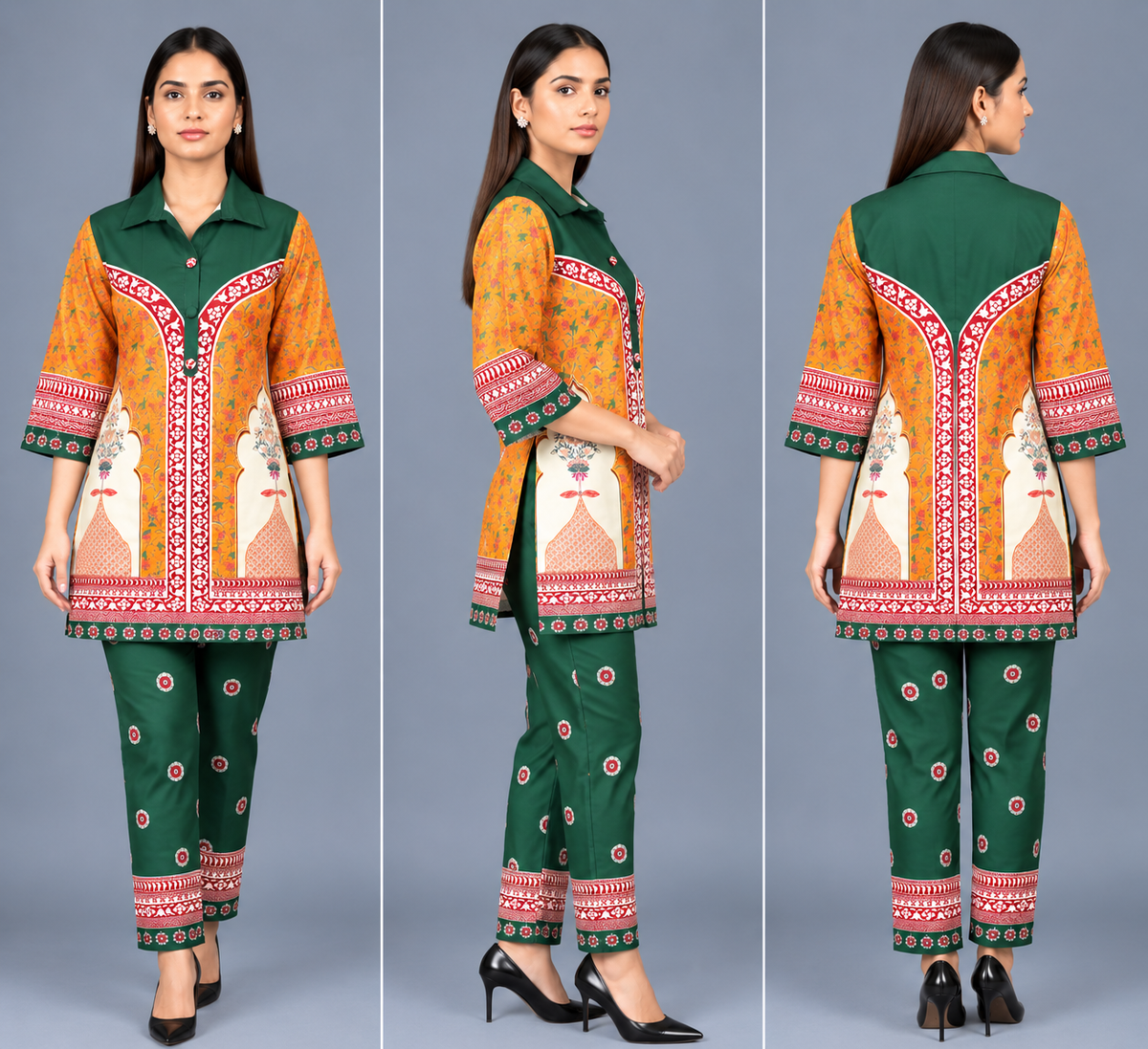 Emerald Marigold Reyon Co-Ord Set with Matching Free Scrunches