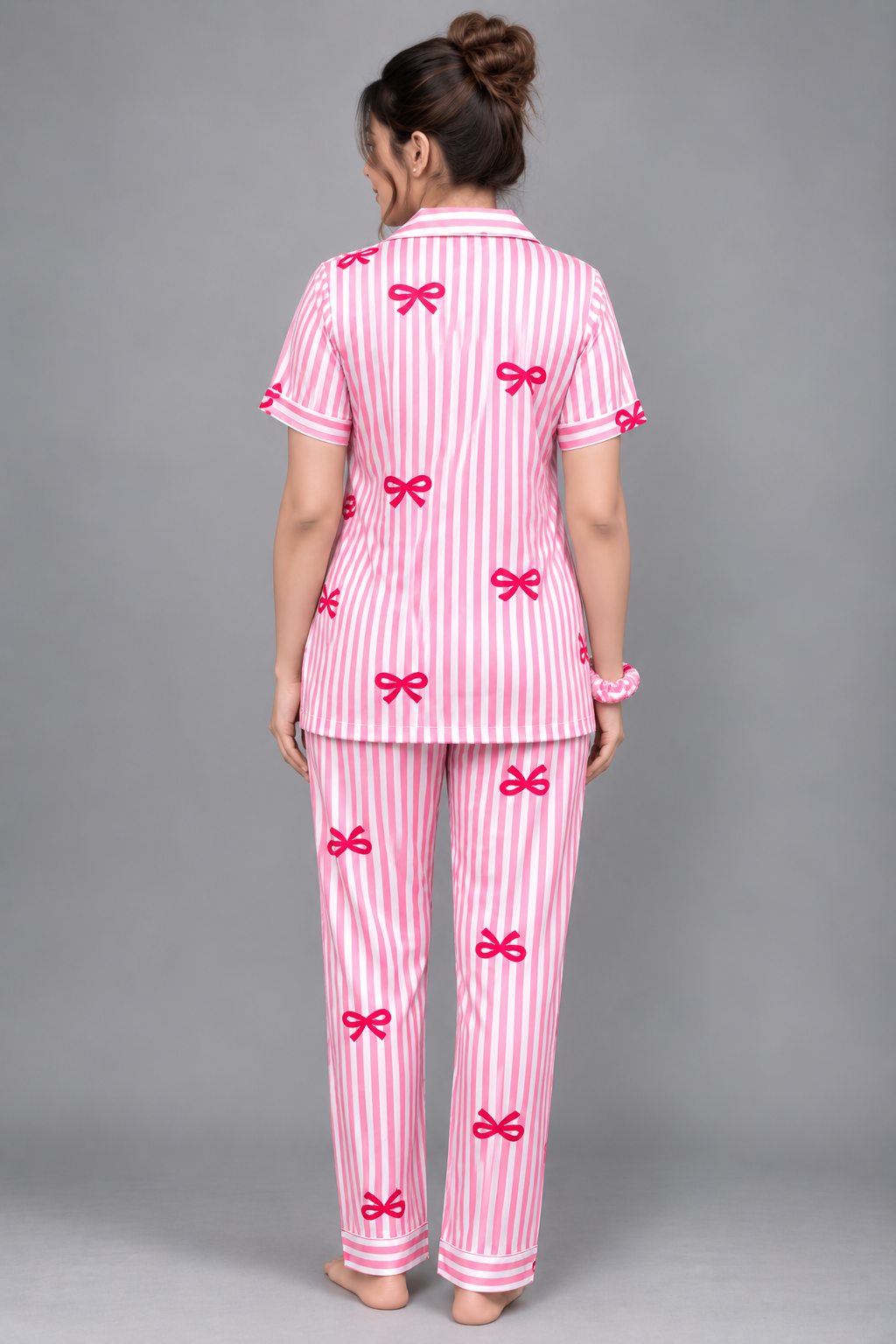 Satin Sweetheart 4-Piece Long Sleep Set Shirt + Full-Length Lower + Scrunchies + Eye Mask