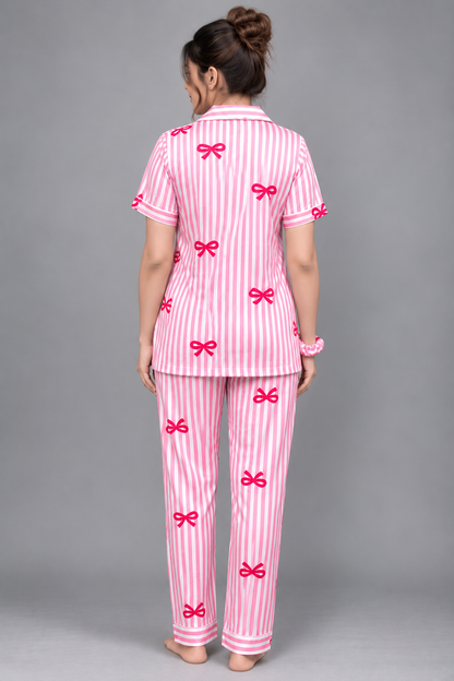 Satin Sweetheart 4-Piece Long Sleep Set Shirt + Full-Length Lower + Scrunchies + Eye Mask