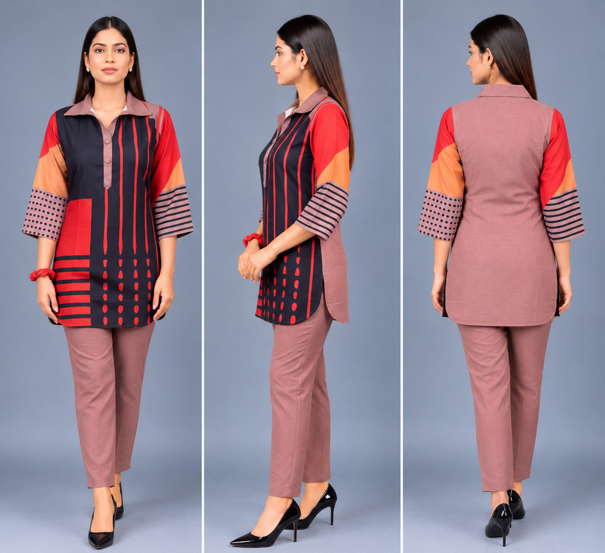 Crimson Eclipse Reyon Co-Ord Set with Matching Free Scrunches