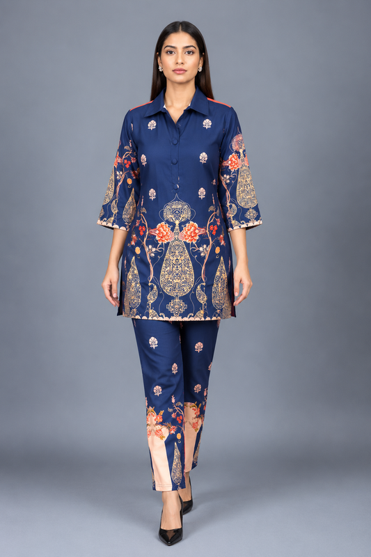 Midnight Blossom Reyon Co-Ord Set with Matching Free Scrunches