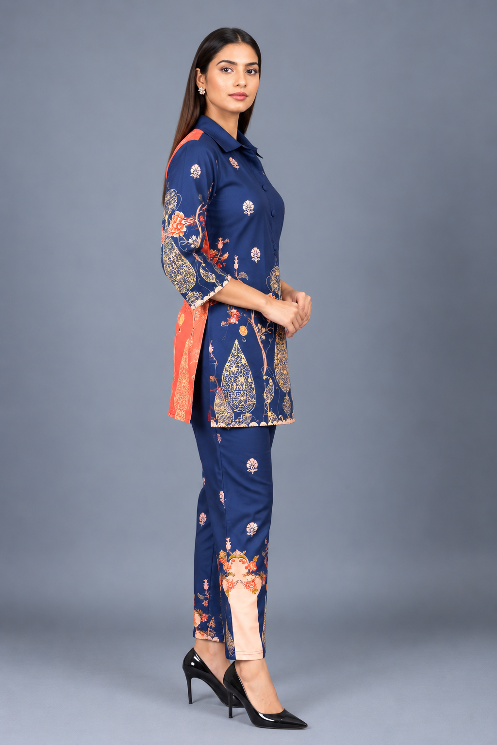 Midnight Blossom Reyon Co-Ord Set with Matching Free Scrunches