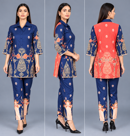 Midnight Blossom Reyon Co-Ord Set with Matching Free Scrunches